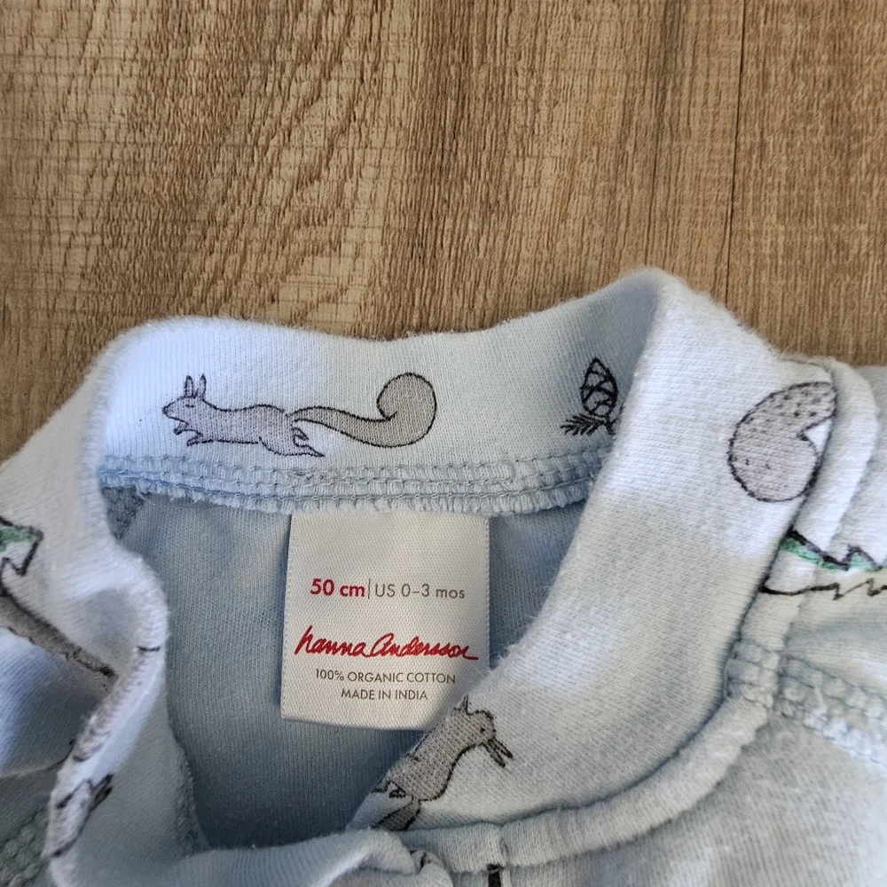 Hanna Andersson sleeper footed 0-3 Mo Organic Cotton blue squirrels trees‎